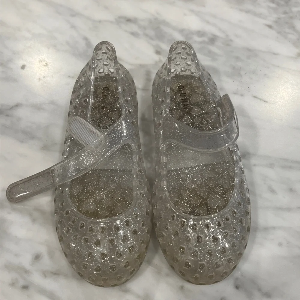 Size 10 toddler girl clear silver sparkley jellies old navy